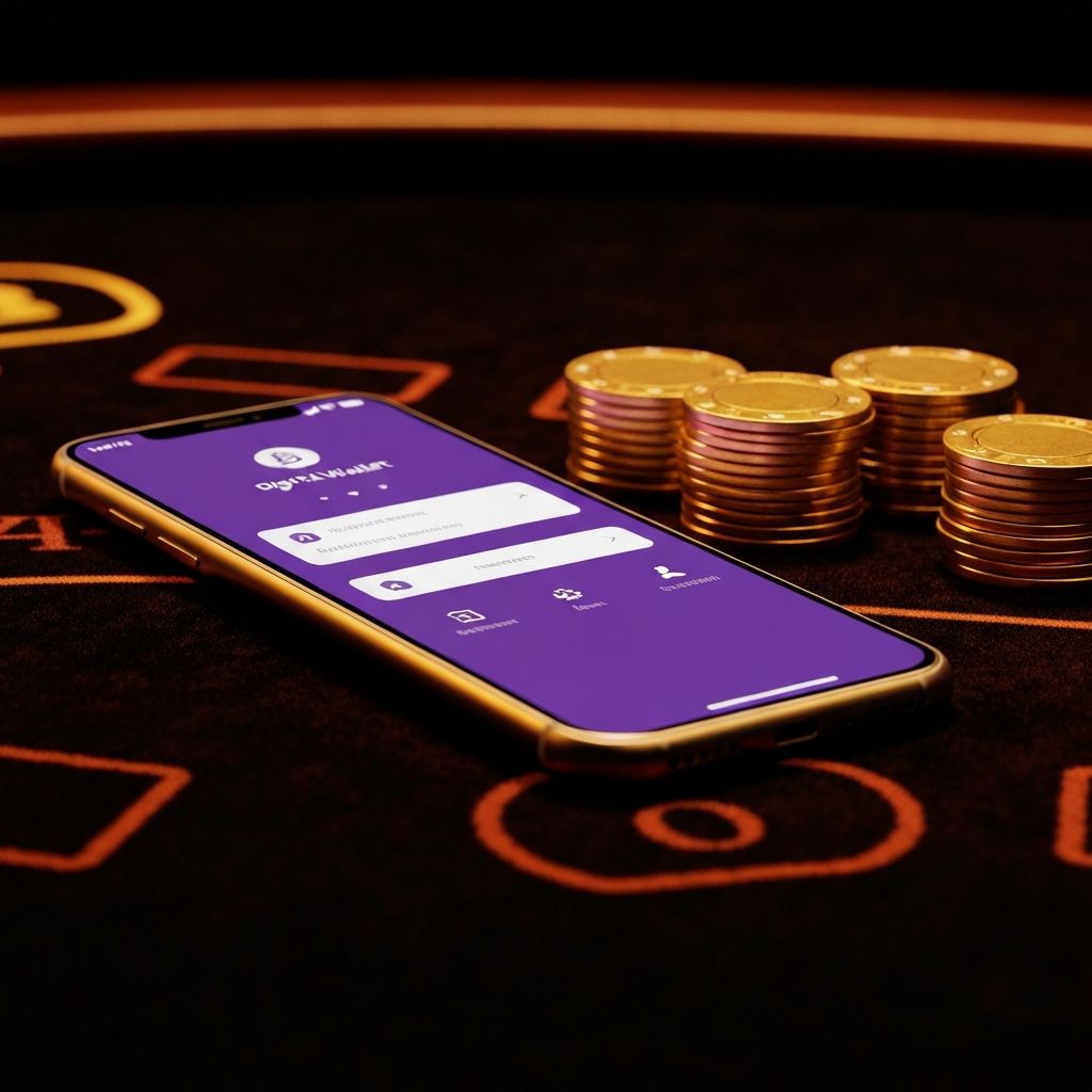 Digitalni novčanik Skrill na casino stolu s žetonima i toplim osvjetljenjem